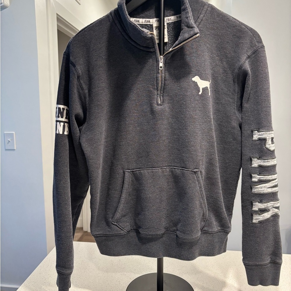 Victoria's Secret PINK Gray and Black Half Zip Sweatshirt, Size XS - Picture 2 of 10
